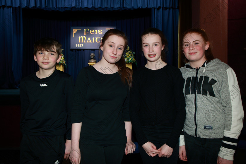 Feis26022018Mon30 
 30
Montfort College Group 2; Gareth O’Reilly, Clodagh Hayden, Eabha Norn and Ellen Fahy.
 Speech and Drama Class: 363: Group Improvisation 13 Years and Under Feis Maitiú 92nd Festival held in Fr. Mathew Hall. EEjob 26/02/2018 Picture: Gerard Bonus.