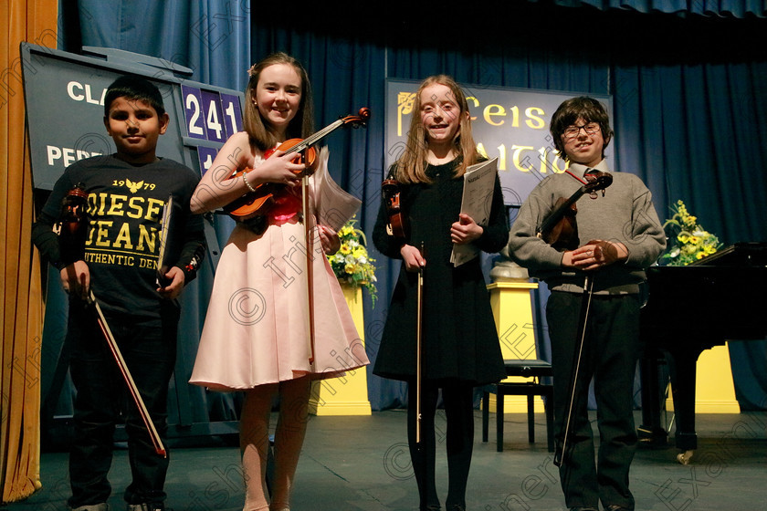 Feis29012018Mon23 
 23
Performers; Rivan Gosh, Maria Barry Murphy, Edith Haugh, and Daniel Lovasz from Ballincollig, Ennis Co. Clare and Blackrock.

EEjob 29/01/2018 
Feis Maitiú 92nd Festival held in Fr. Matthew Hall 
Picture: Gerard Bonus

Instrumental Music
Class 241 Violin Solo 10 years and Under