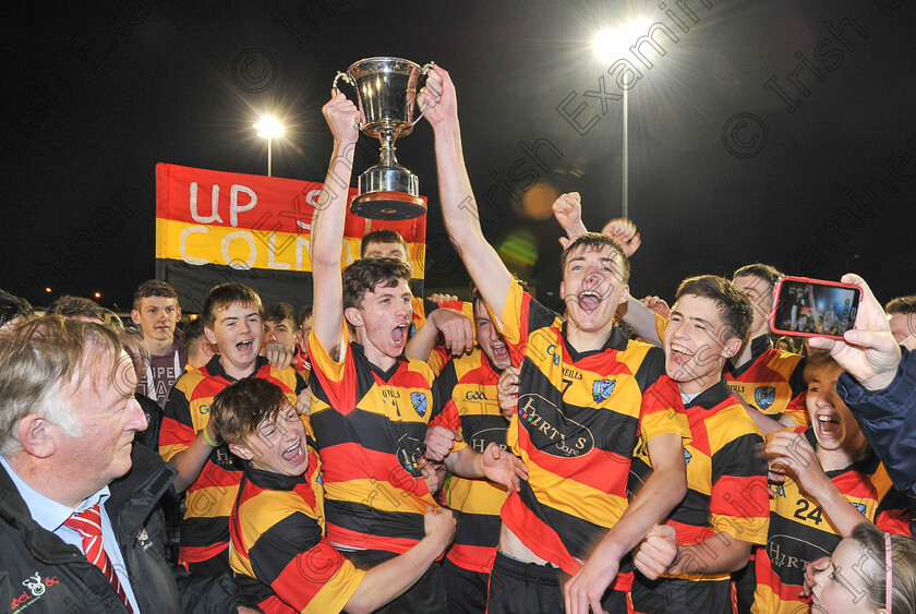 DKE230915hurling008 
 EEjob 23/09/2015
Echo/Exam Sport
St Colman's joint-captains Briain Minihane and Daire Healy, lift the cup after beating Charleville in the Carrigaline Court Hotel Premier 2 MHC final at Fermoy.
Picture: David Keane.