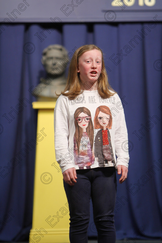 Feis25032018Sun04 
 4
Mia Collins performing.
 Speech and Drama Class: 365: Solo Verse Speaking Girls 10 Years and Under Section 5 Feis Maitiú 92nd Festival held in Fr. Mathew Hall. EEjob 25/03/2018 Picture: Gerard Bonus