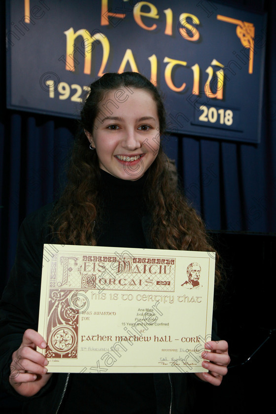 Feis08022018Tur21 
 21
Joint 3rd place Ana Meta from Ballincollig and Spain.
 Instrumental Music Class: Piano: 184: Piano Solo15 Years and Under Confined
Feis Maitiú 92nd Festival held in Fr. Mathew Hall. EEjob 08/02/2018 Picture: Gerard Bonus.