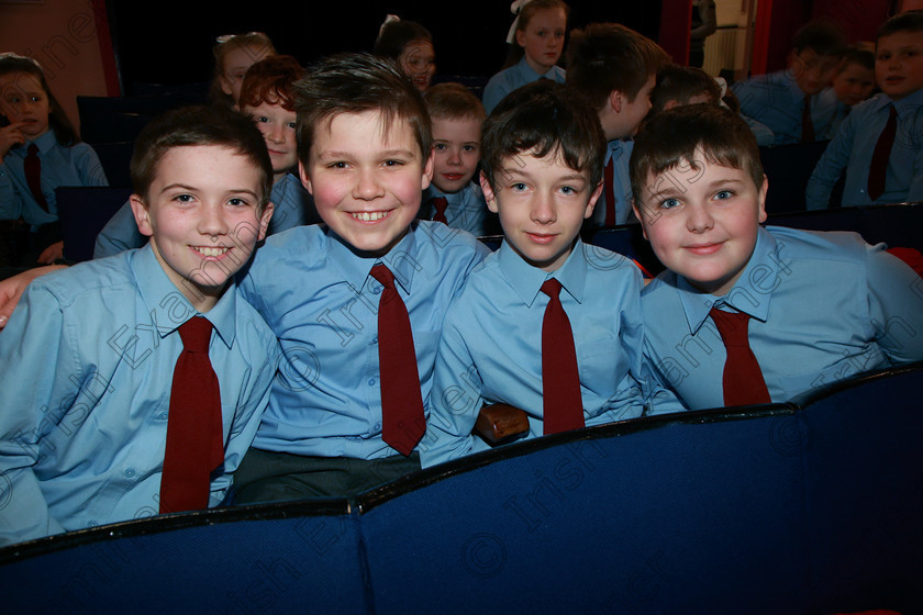 Feis21022018Wed13(1) 
 13
Donal O’Callaghan, Adam Hosford, Paudraig Dineen and Ian Crowley Méabh McGoldrick, Lavinia McCaul and Genny O’Sullivan from Ovens NS 5th Class.
 Speech and Drama Classes: 485: Action Verse “The O’Brien Perpetual Cup”5th Class and Class: 484: “The Sri Lanka Festival Perpetual Trophy” 6th Class, Feis Maitiú 92nd Festival held in Fr. Mathew Hall. EEjob 21/02/2018 Picture: Gerard Bonus.