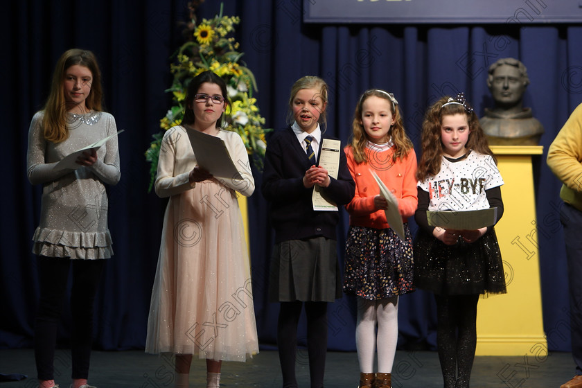 Feis12032018Mon43 
 43
Commended performers; Cliona Marshall, Emma Dunne from Cloghroe, Ruby Lehane, Áine Leahy from Ovens and Saoirse Moynihan 
 Speech and Drama Class: 365: Solo Verse Speaking Girls 10 Years and Under Section 4 Feis Maitiú 92nd Festival held in Fr. Mathew Hall. EEjob 12/03/2018 Picture: Gerard Bonus