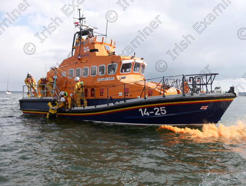 JH Cobh Rescue Display 03 
 ECHO NEWS: 14/04/2012; Darragh Coughlan, Crosshaven Coast Guard being rescued by Ballycotton Lifeboat during a special search and rescue display by the Irish Coast Guard in Cobh to commemorate the 100th anniversary of the sinking of The Titanic. Picture; John Hennessy (Further Info, Vincent Farr, Crosshaven coastguard, 086 8501802)