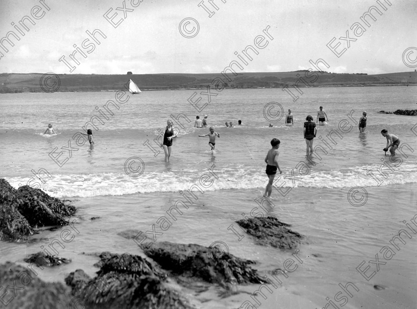 765708 
 For 'Ready for Tark'
Graball Bay, near Crosshaven in 1947. Ref. 325D Old black and white seaside resorts summer children beaches