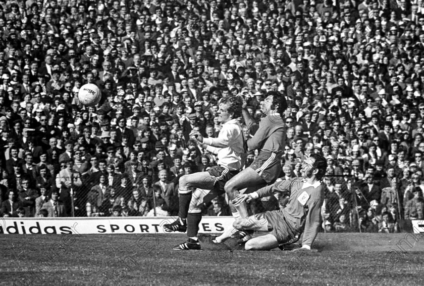 429256 
 Cork Hibernians v. Waterford in the 1973 F.A.I. Cup Final at Dalymount Park, Dublin. Hibs centre forward Miah Dennehy scores one of his three goals.
25/04/1972 Ref. 140/021
100 Cork Sporting Heroes Old black and white
