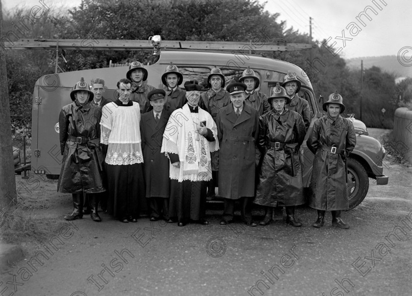 1215596 1215596 
 New fire engine blessed at Crosshaven 29/1/1955 Ref. 112H old black and white firemen brigade