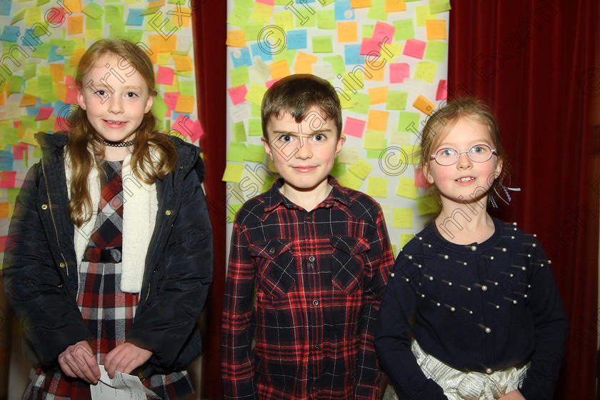 Feis22032018Thu19 
 19
Performers Olivia Keogh, Oliver Yelverton and Aideen Roche from Glanmire.
 Labhairt na Filíocht agus Míreanna Drámaíochta Class: 517: “Corn Helen” Bhéarslabhairt 7 Bliana D’Aois Nó Faoina Roinn 2 Feis Maitiú 92nd Festival held in Fr. Mathew Hall. EEjob 22/03/2018 Picture: Gerard Bonus