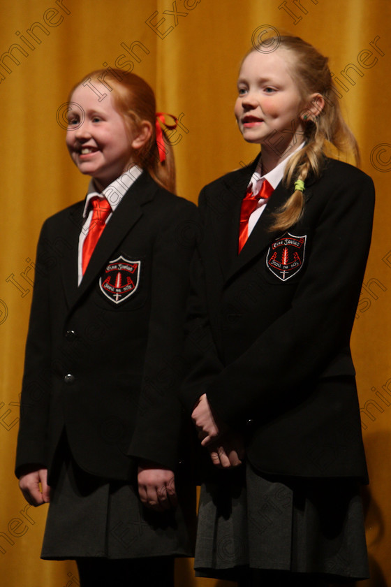 Feis24032018Sat50 
 48~49
Commended for Blaithin Gayner and Katie Rice performing “Apple Scramble”.
 Speech and Drama Class: 312: Dramatic Duo 10 Years and Under Feis Maitiú 92nd Festival held in Fr. Mathew Hall. EEjob 24/03/2018 Picture: Gerard Bonus