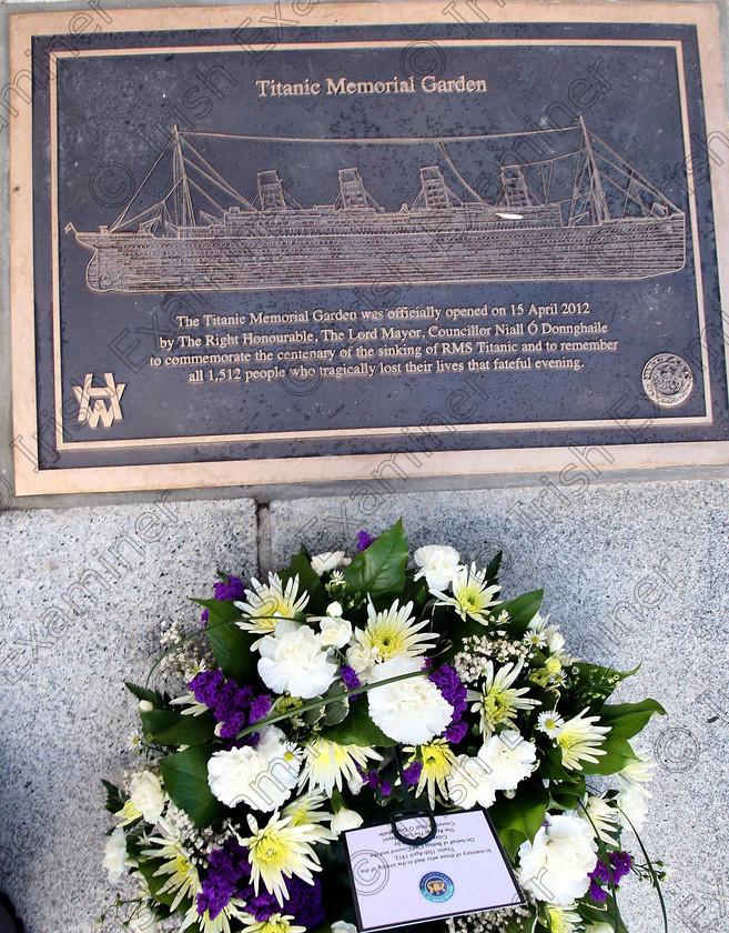 ULSTER Titanic 123472 
 A memorial plaque in the new memorial garden at Belfast City Hall, on the 100th anniversary of the sinking of the Titanic. PRESS ASSOCIATION Photo. Picture date: Sunday April 15, 2012. A minute's silence was held as the memorial was opened in Belfast. A great, great nephew of the ship's doctor helped unveil bronze plaques listing more than 1,500 passengers, crew and musicians who died when the liner struck an iceberg and sank in the North Atlantic on April 15 1912. See PA story ULSTER Titanic. Photo credit should read: Paul Faith/PA Wire