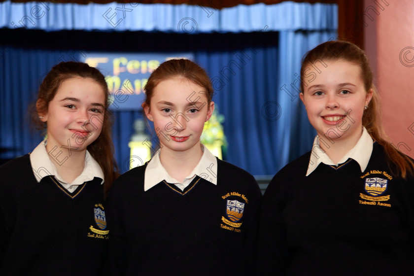 Feis27022019Wed02 
 2
Shona Hogan, Becky Walsh and Abbie Shannon from St. Ailbes Choir.

Class: 77: “The Father Mathew Hall Perpetual Trophy” Sacred Choral Group or Choir 19 Years and Under Two settings of Sacred words.
Class: 80: Chamber Choirs Secondary School

Feis Maitiú 93rd Festival held in Fr. Mathew Hall. EEjob 27/02/2019. Picture: Gerard Bonus