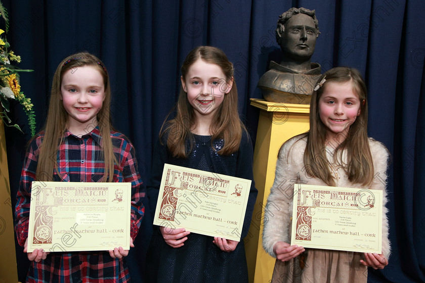 Feis24022018Sat09 
 9
Joint 3rd place Katherine Murphy from Ballinlough; Kate Harrington from Kinsale and Rachel Espey from Blackrock.
 Speech and Drama Class: 367: Solo Verse Speaking Girls 8 Years and Under Section 2 Feis Maitiú 92nd Festival held in Fr. Mathew Hall. EEjob 24/02/2018 Picture: Gerard Bonus.