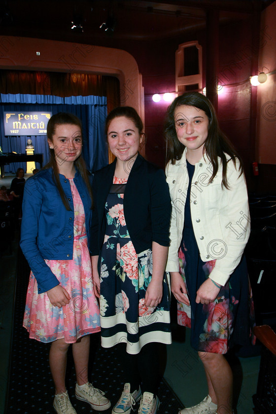 Feis05032018Mon14 
 14
Performers Leah Hallihan, Colleen O’Sullivan and Lisa Hartnett from Fermoy.
 Singing and School Choirs Class: 53: Girls Solo Singing 13 Years and Under –Section 2 Feis Maitiú 92nd Festival held in Fr. Mathew Hall. EEjob 05/03/2018 Picture: Gerard Bonus.