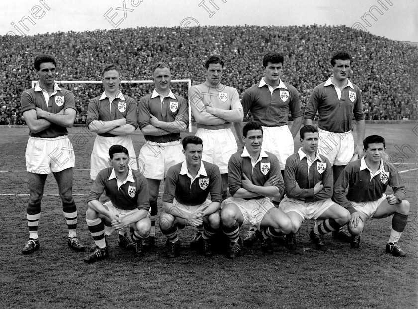 430497 
 The Ireland team who were beaten 1-0 by England in the World Cup qualifiers at Dalymount Park, Dublin in 1957. 01/04/1957 Ref. 489J 
Included is Charlie Hurley 5th from left and Noel Cantwell far right in back row.
100 Cork Sporting Heroes
Old black and white