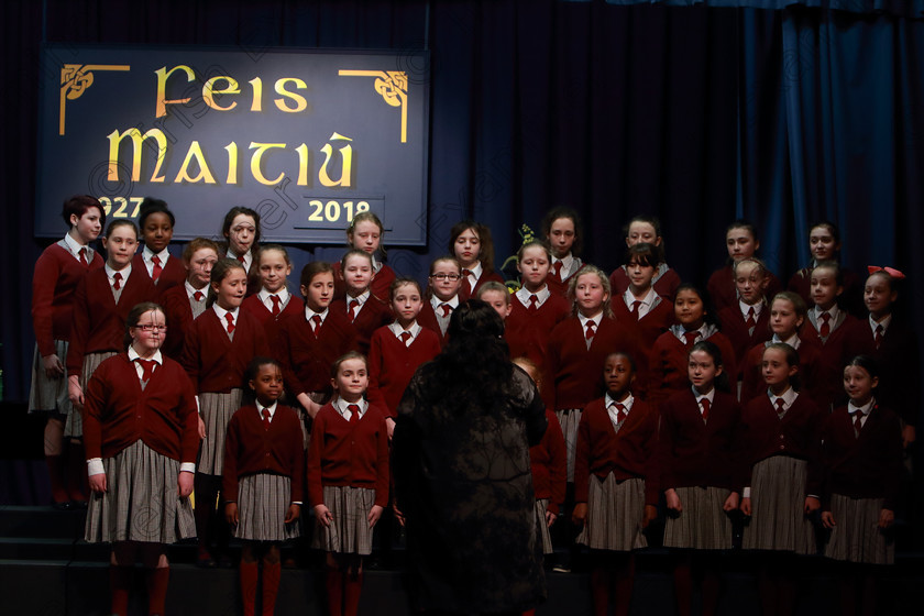 Feis12042018Thu27 
 22~27
St. Joseph’ Girls’ Choir Clonakilty singing “Lord of the Dance” and “Listen to The Rain” with Accompanist, Annabelle Adams and Conductor Joanne Walsh who went on to win the Trophy after their Bus broke down on the way to Feis. 
 Singing Class: 84: “The Sr. M. Benedicta Memorial Perpetual Cup” Primary School Unison Choirs Section 1 Feis Maitiú 92nd Festival held in Fr. Mathew Hall. EEjob 28/03/2018 Picture: Gerard Bonus