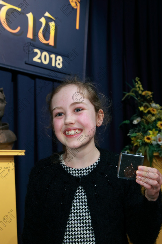 Feis26022018Mon10 
 10
Bronze Medallist Kellie Ann Holms from Coachford. 
 Speech and Drama Class: 364: Solo Verse Speaking Girls 11 Years and Under Section 2 Feis Maitiú 92nd Festival held in Fr. Mathew Hall. EEjob 26/02/2018 Picture: Gerard Bonus.