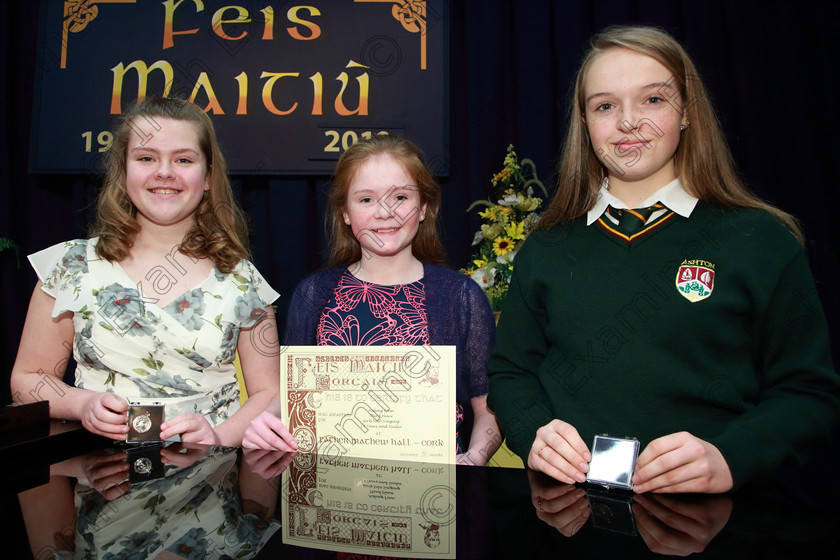 Feis04032019Mon24 
 24
Silver Medallist Leah Walsh from Castlemahon Limerick; 3rd place Aisling Finn from Fermoy and Bronze Medallist Kate Hogan from Blackrock.

Class: 53: Girls Solo Singing 13 Years and Under–Section 2John Rutter –A Clare Benediction (Oxford University Press).

Feis Maitiú 93rd Festival held in Fr. Mathew Hall. EEjob 04/03/2019. Picture: Gerard Bonus