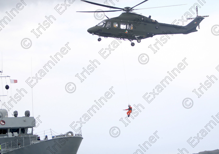 JH Cobh Rescue Display 16 
 ECHO NEWS: 14/04/2012; The Air Corp Helicopter, AW278, dropping a medical team on board the LE Aoife during a special search and rescue display by the Irish Coast Guard in Cobh to commemorate the 100th anniversary of the sinking of The Titanic. Picture; John Hennessy (Further Info, Vincent Farr, Crosshaven coastguard, 086 8501802)