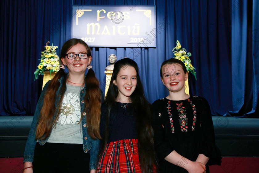 Feis20022018Tue28 
 28
Performers Siobhán Carter, Aoibhe O’Dwyer and Saoirse McHugh from Bishopstown and Carrigrohane.
 Speech and Drama Class: 364: Girls 11 Years and Under Section 1 Feis Maitiú 92nd Festival held in Fr. Mathew Hall. EEjob 20/02/2018 Picture: Gerard Bonus.