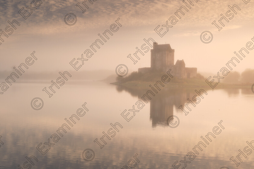 DSF3060 
 Cold and misty morning in Kinvarra village, Dunguaire Castle.