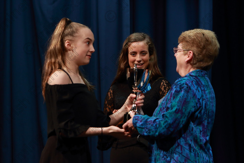 Feis02032019Sat10 
 10
Adjudicator Eileen Field presenting the Cup to Abbie Palliser Kehoe from Carrigaline with Bronze Medallist Siri Forde from Bishopstown.

Class: 18: “The Junior Musical Theatre Recital Perpetual Cup” Solo Musical Theatre Repertoire 15 Years and Under A 10 minute recital programme of contrasting style and period.

Feis Maitiú 93rd Festival held in Fr. Mathew Hall. EEjob 02/03/2019. Picture: Gerard Bonus